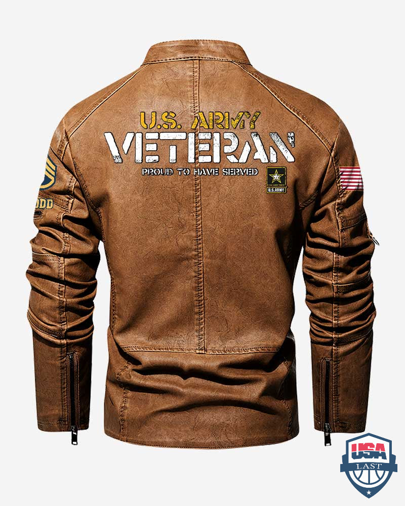 US Army Veteran Proud To Have Served Personalized Collar Leather Jacket - HVSun