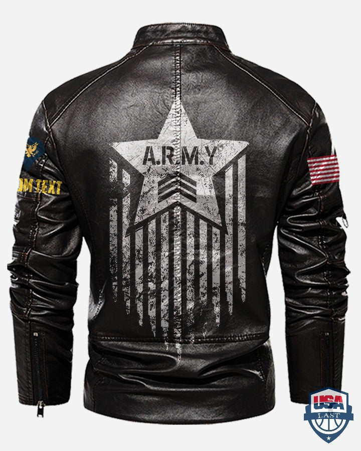 US Army Veteran Stand Collar Leather Jacket - HVSun