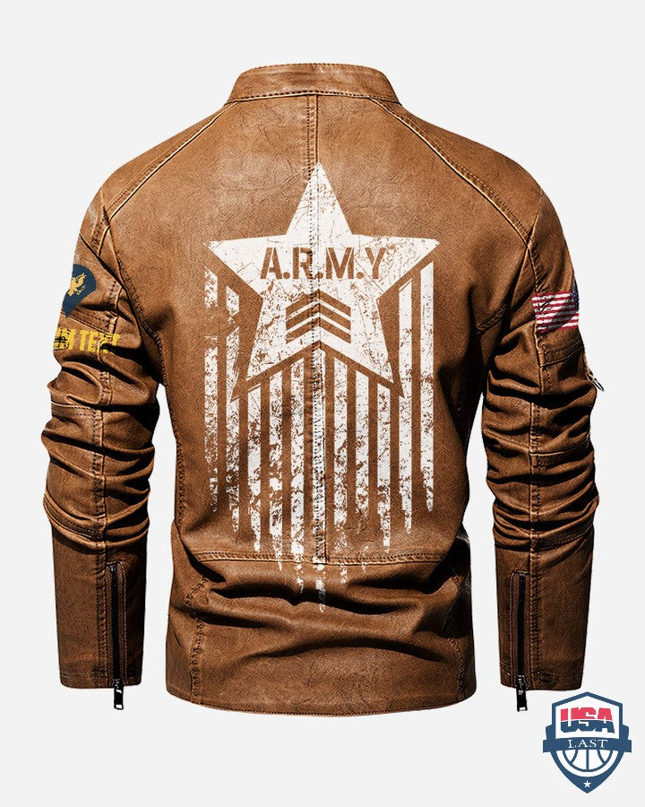 US Army Veteran Stand Collar Leather Jacket - HVSun
