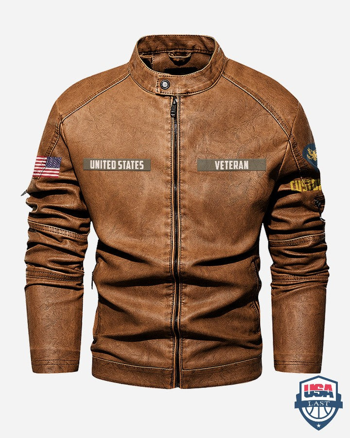 US Army Veteran Stand Collar Leather Jacket - HVSun