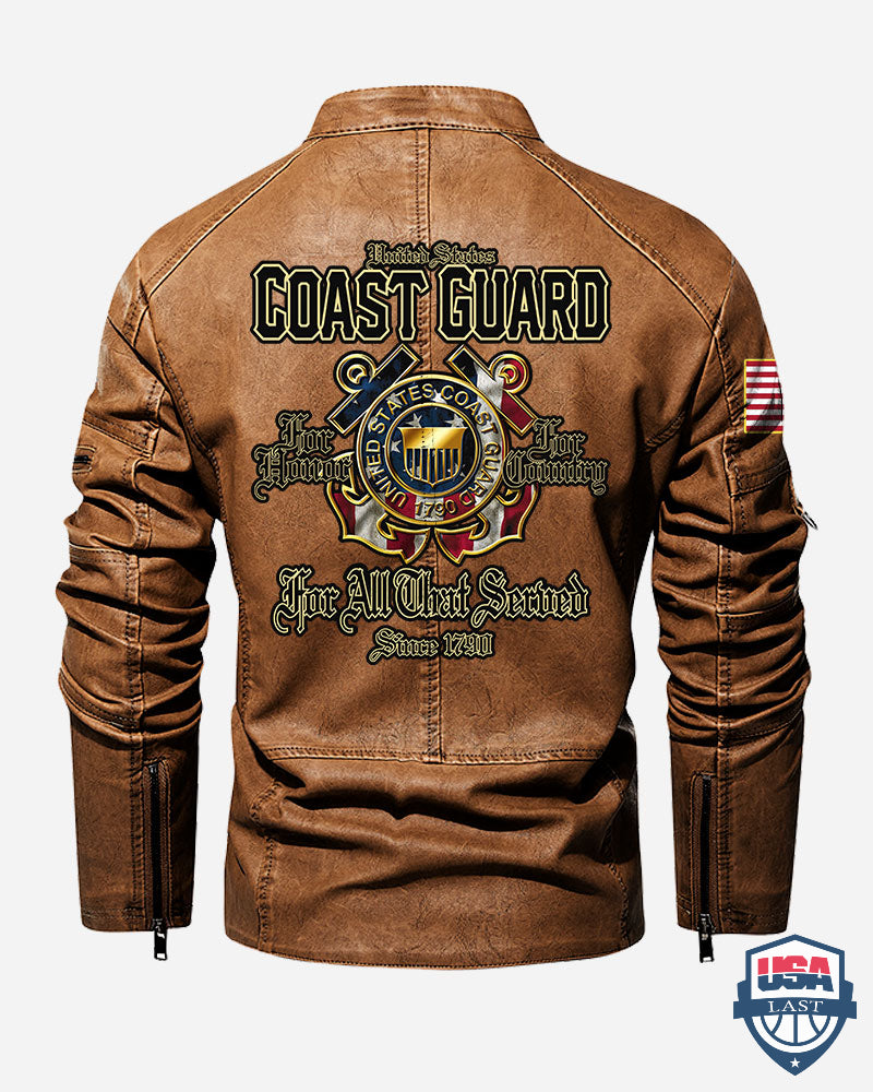 US Coast Guard For All That Served Custom Collar Leather Jacket - HVSun