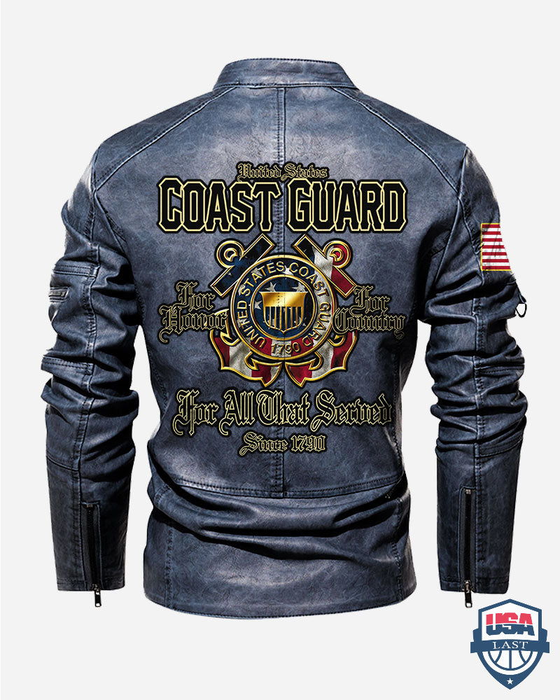 US Coast Guard For All That Served Custom Collar Leather Jacket - HVSun