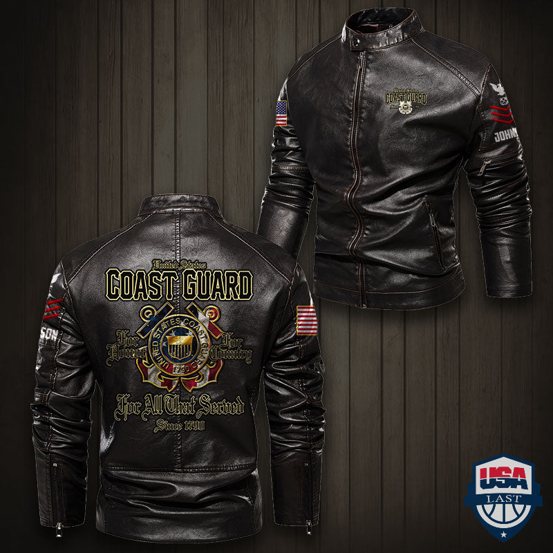 US Coast Guard For All That Served Custom Collar Leather Jacket - HVSun