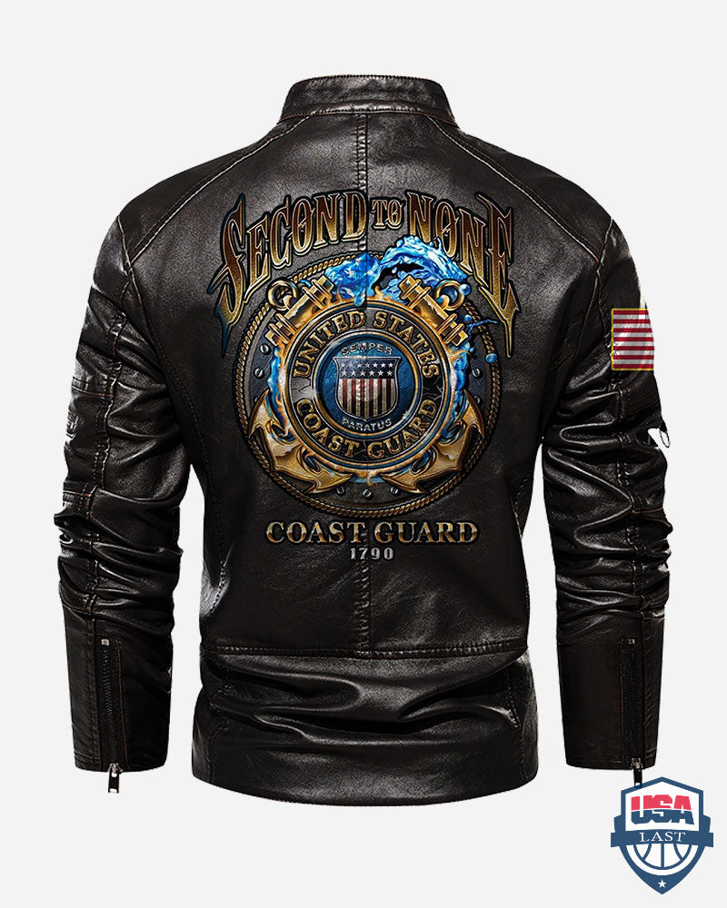 US Coast Guard Second To None Custom Collar Leather Jacket - HVSun