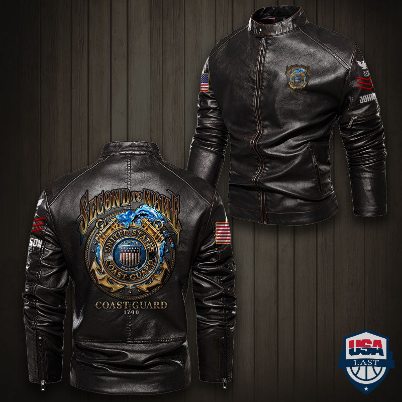 US Coast Guard Second To None Custom Collar Leather Jacket - HVSun