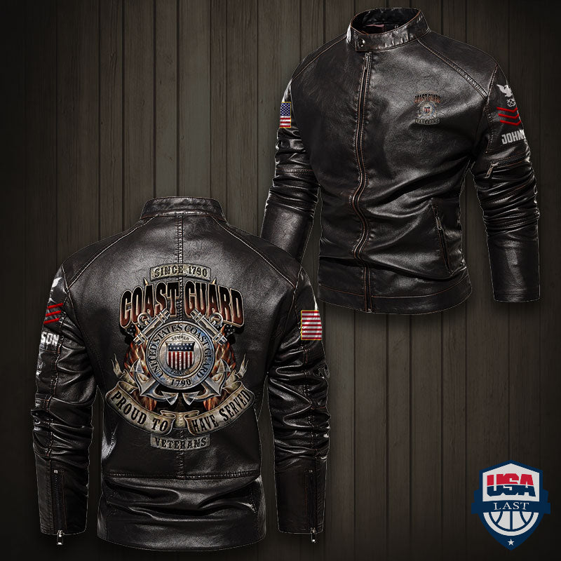 US Coast Guard Veteran Proud To Have Served Custom Collar Leather Jacket - HVSun
