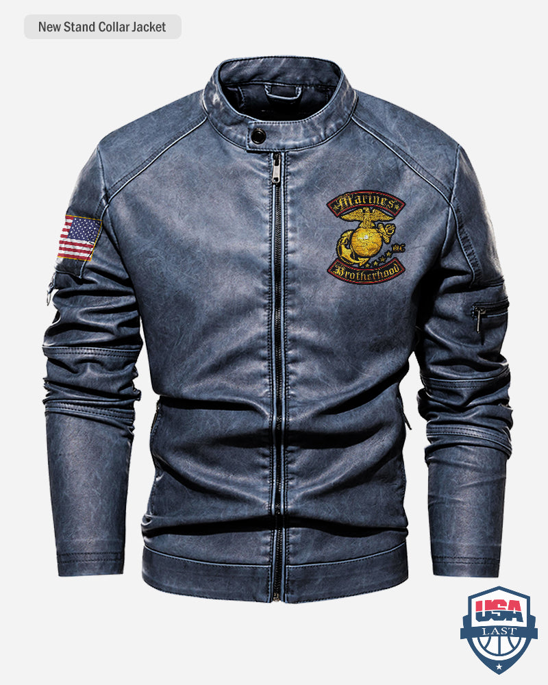 US Marines Corps Brotherhood Double Flag Motor Leather Jacket - USALast
