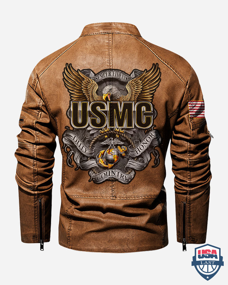 US Marines Corps Duty Honor Country Custom Motor Leather Jacket - HVSun