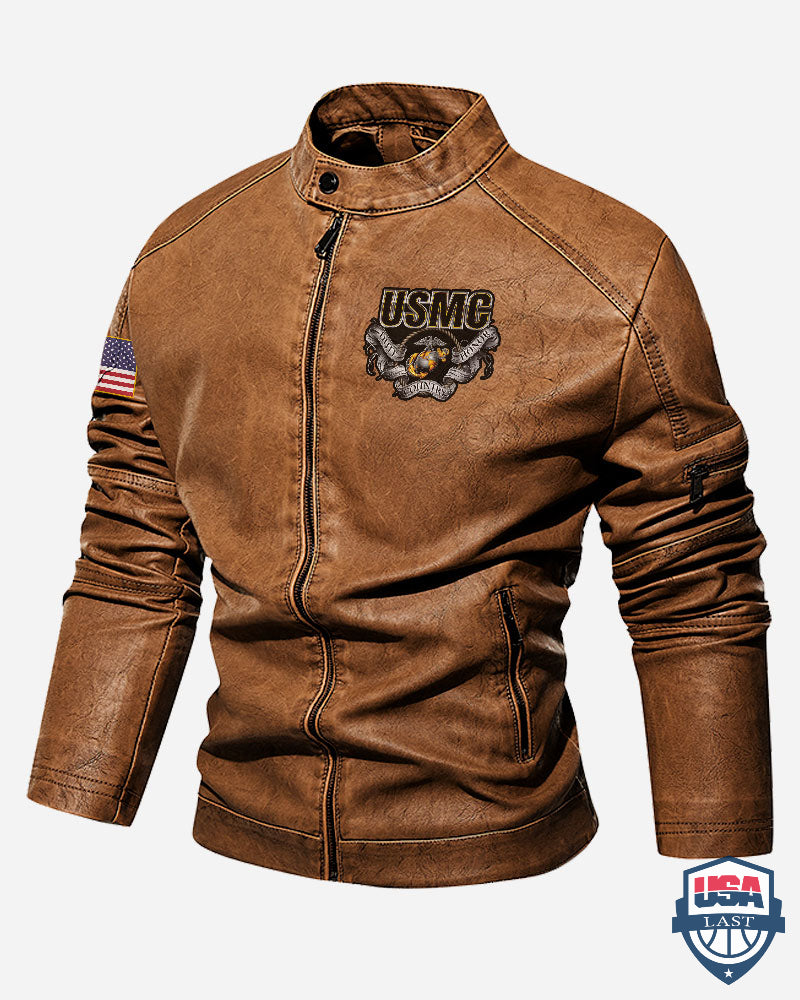 US Marines Corps Duty Honor Country Custom Motor Leather Jacket - HVSun
