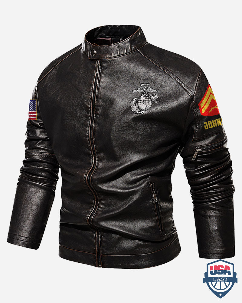 US Marines Corps Leatherneck For Life Personalized Collar Leather Jacket - HVSun