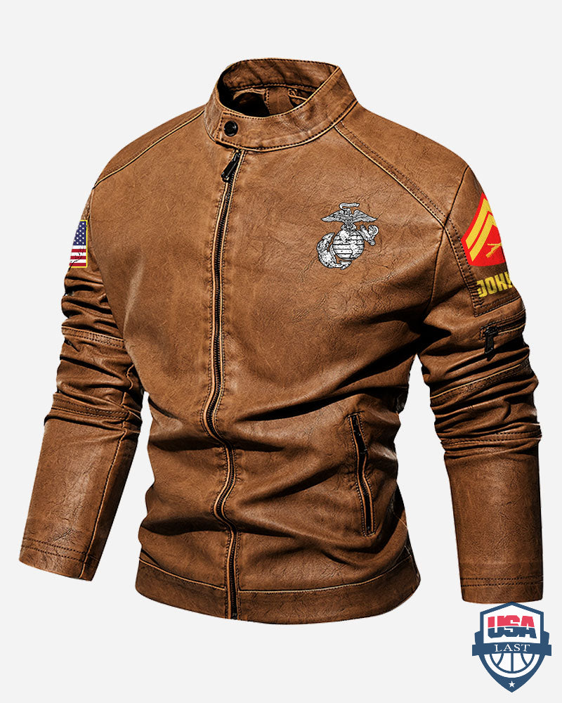 US Marines Corps Leatherneck For Life Personalized Collar Leather Jacket - HVSun
