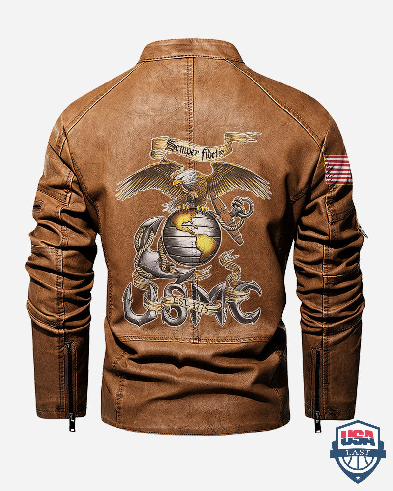 US Marines Eagle Est 1775 Custom Motor Leather Jacket - HVSun