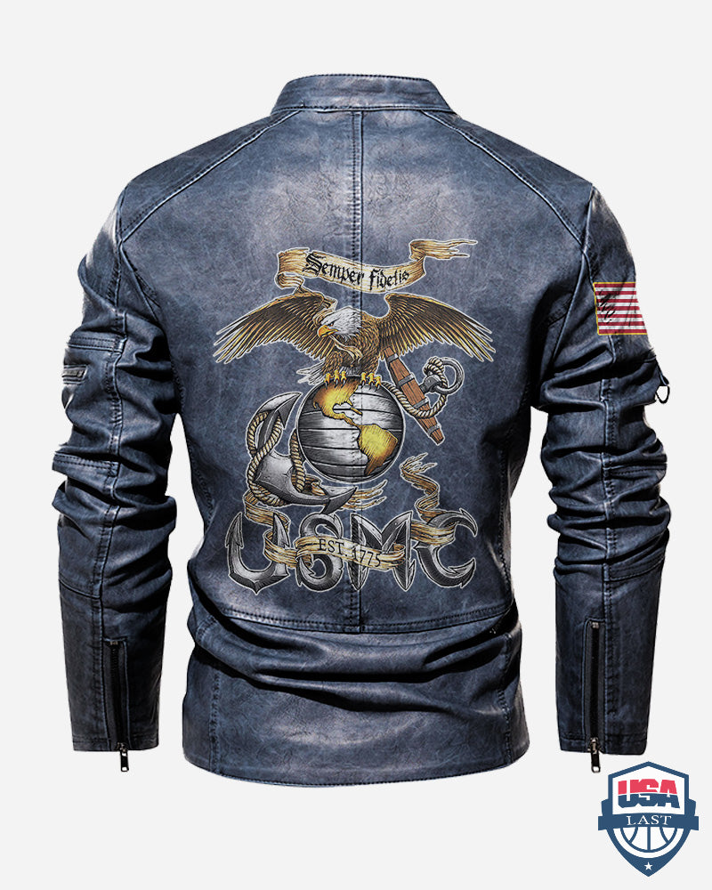 US Marines Eagle Est 1775 Custom Motor Leather Jacket - HVSun