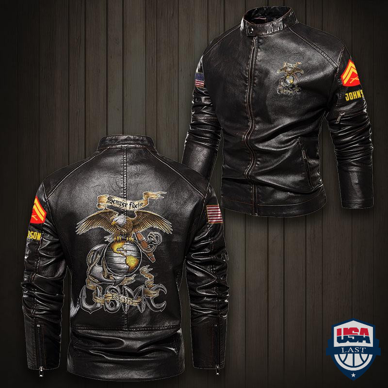 US Marines Eagle Est 1775 Custom Motor Leather Jacket - HVSun