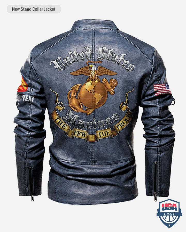 US Marines The Few The Proud Custom Stand Collar Leather Jacket - HVSun