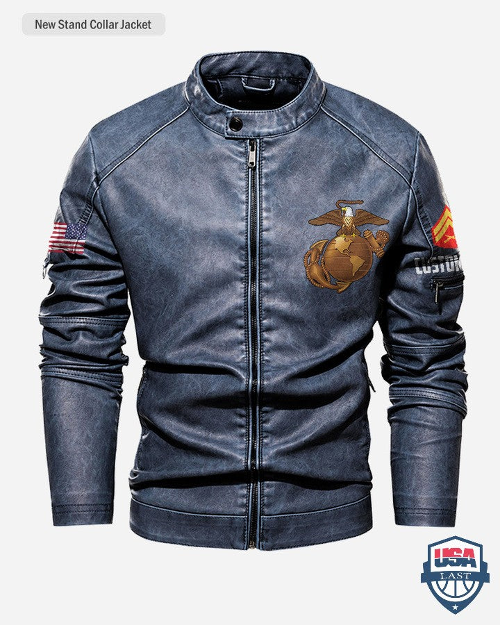 US Marines The Few The Proud Custom Stand Collar Leather Jacket - HVSun