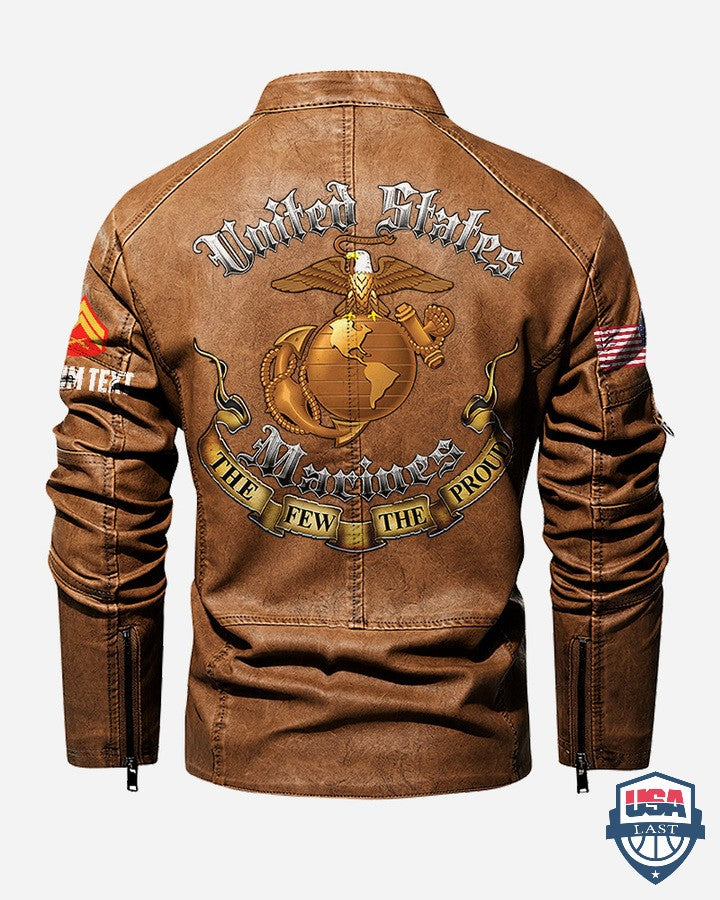 US Marines The Few The Proud Custom Stand Collar Leather Jacket - HVSun
