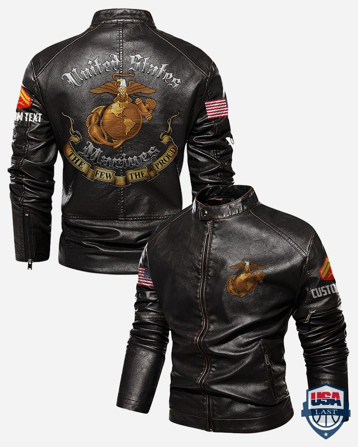 US Marines The Few The Proud Custom Stand Collar Leather Jacket - HVSun