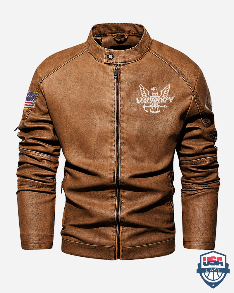 US Navy Anytime Anywhere Custom Motor Leather Jacket - HVSun