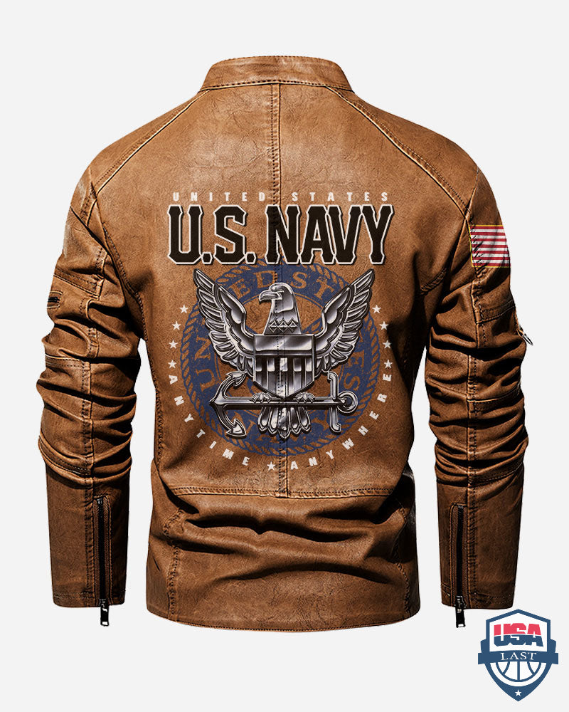 US Navy Anytime Anywhere Custom Motor Leather Jacket - HVSun