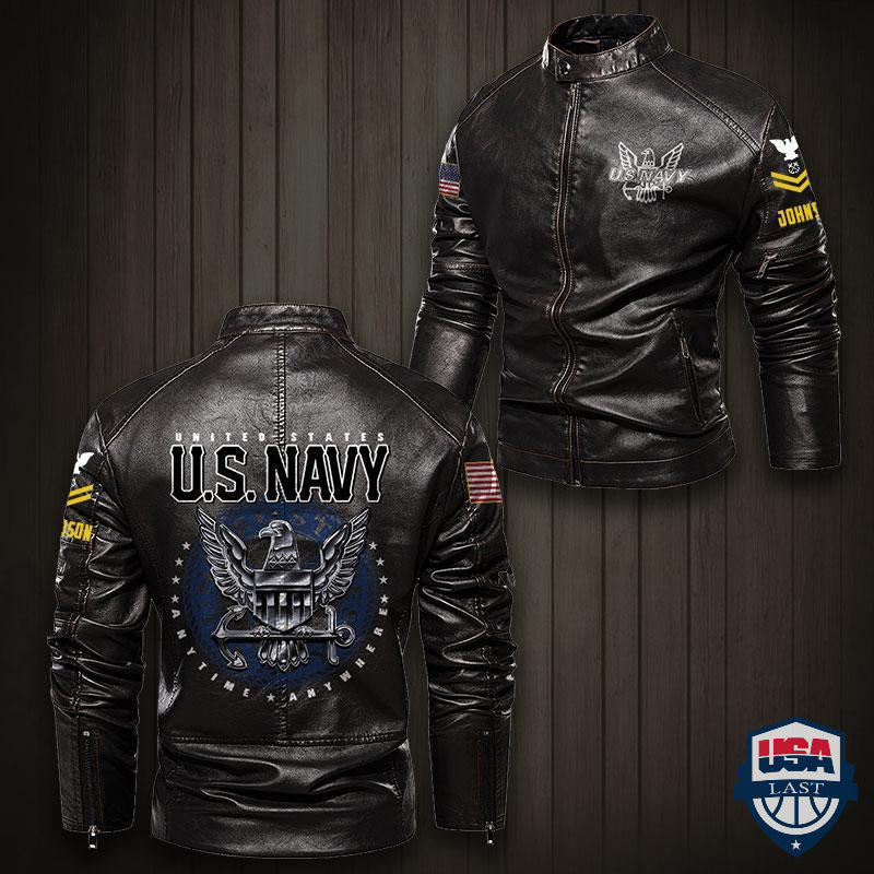 US Navy Anytime Anywhere Custom Motor Leather Jacket - HVSun