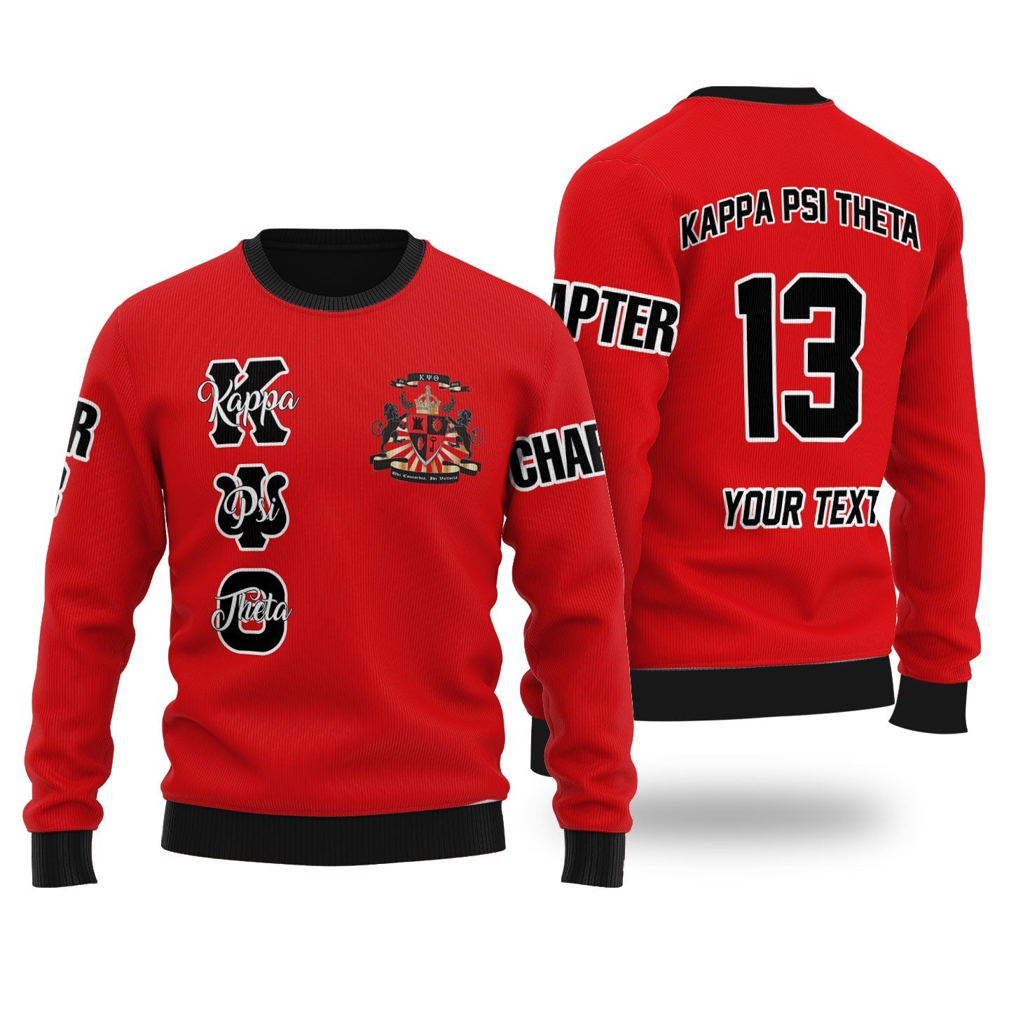 Fraternity Sweater - Personalized Kappa Psi Theta Wool Ugly Sweater Original Red Style