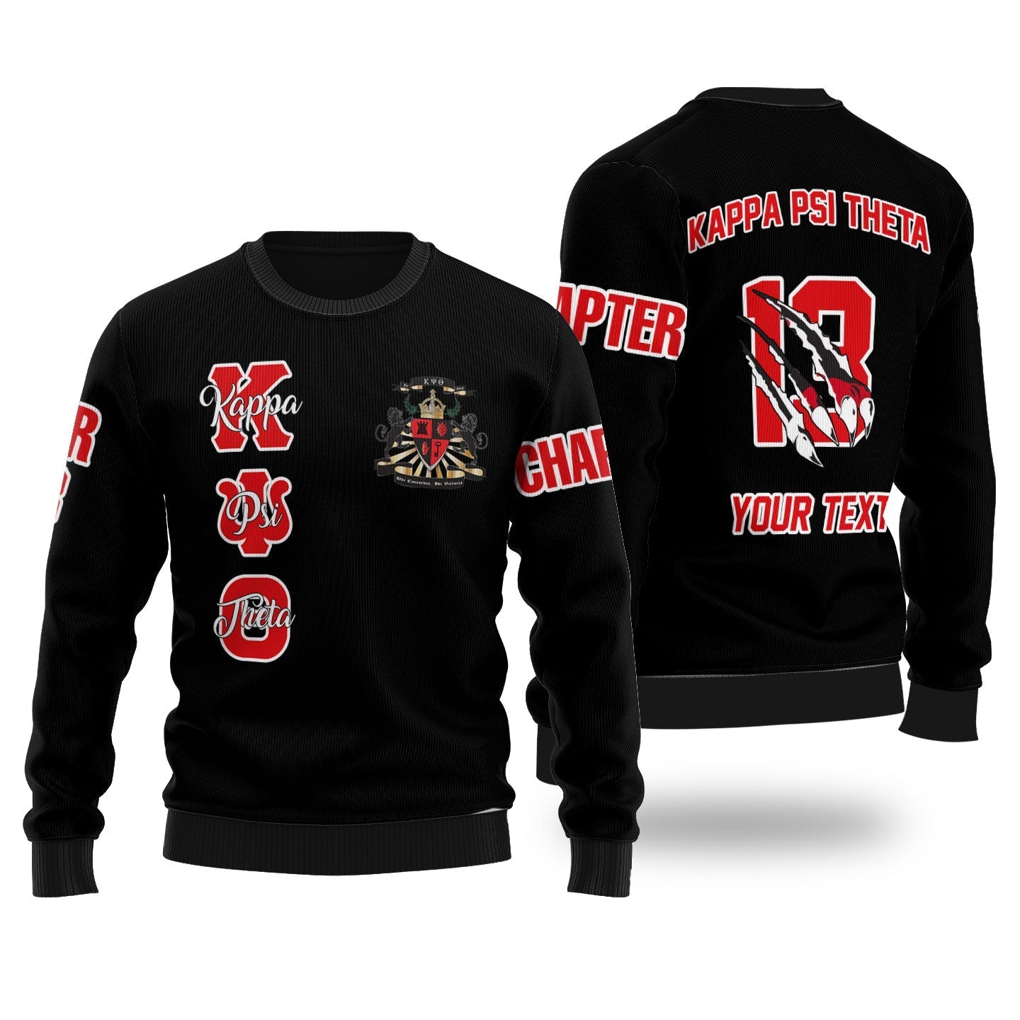 Fraternity Sweater - Personalized Kappa Psi Theta Wool Ugly Sweater Original Lion Claws Style