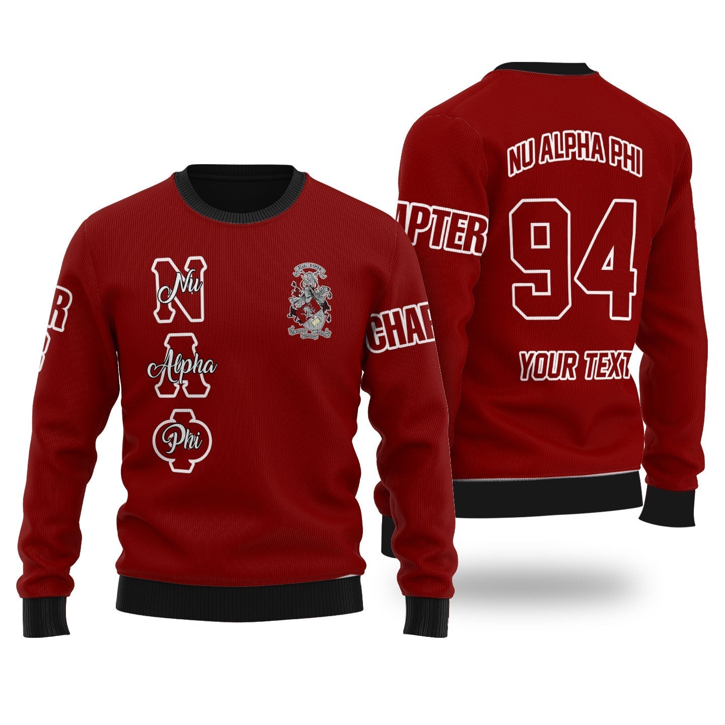 Fraternity Sweater - Personalized Nu Alpha Phi Wool Ugly Sweater Original Maroon Style