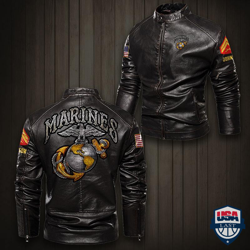 United States Marines Rustic EG&A Custom Leather Jacket - HVSun