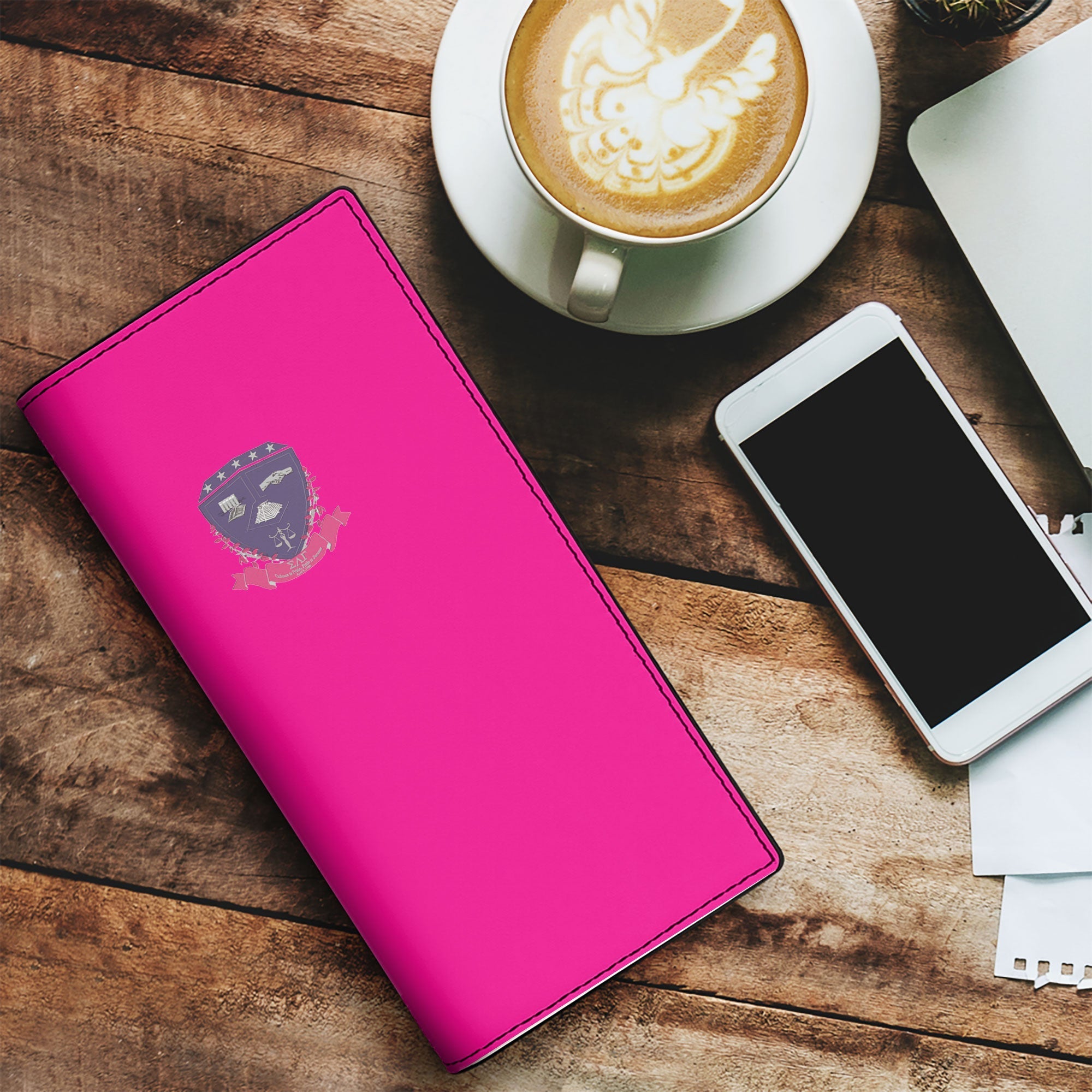 Sorority Leather Wallet - Sigma Lambda Gamma Leather Wallet Original Shocking Pink Style
