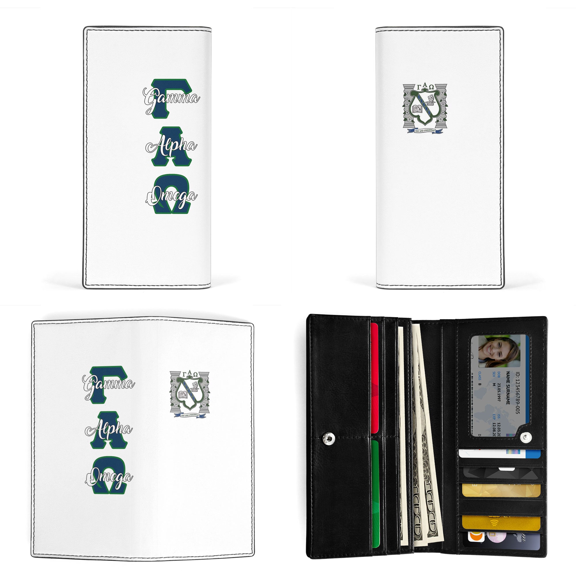 Sorority Leather Wallet - Gamma Alpha Omega Leather Wallet Original White Style