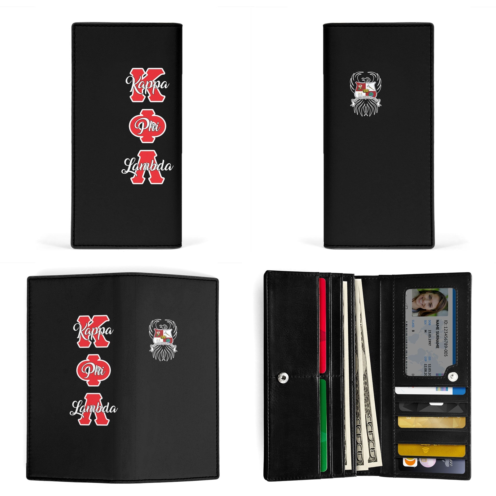 Sorority Leather Wallet - Kappa Phi Lambda Leather Wallet Original Dark Style