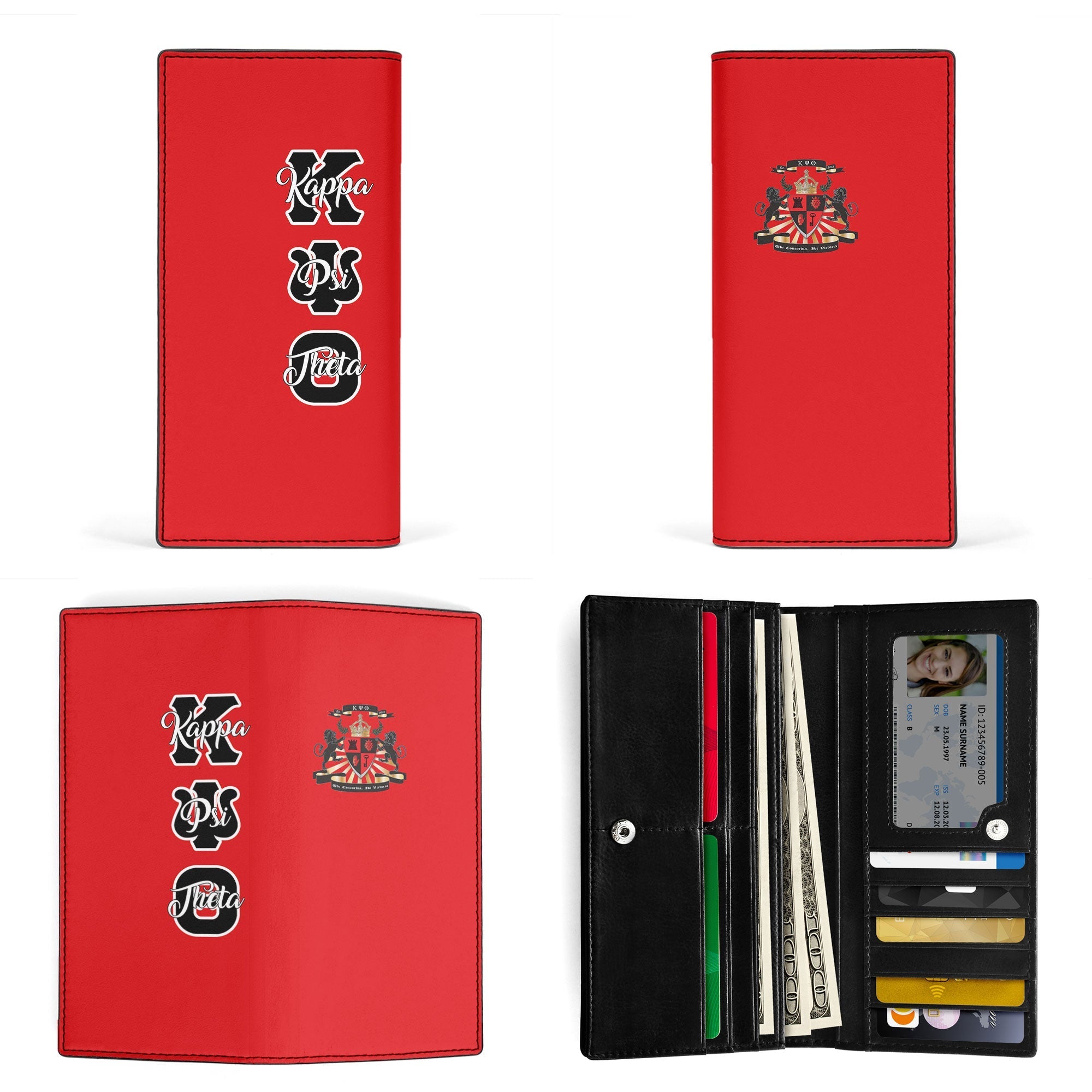 Fraternity Leather Wallet - Kappa Psi Theta Leather Wallet Original Red Style