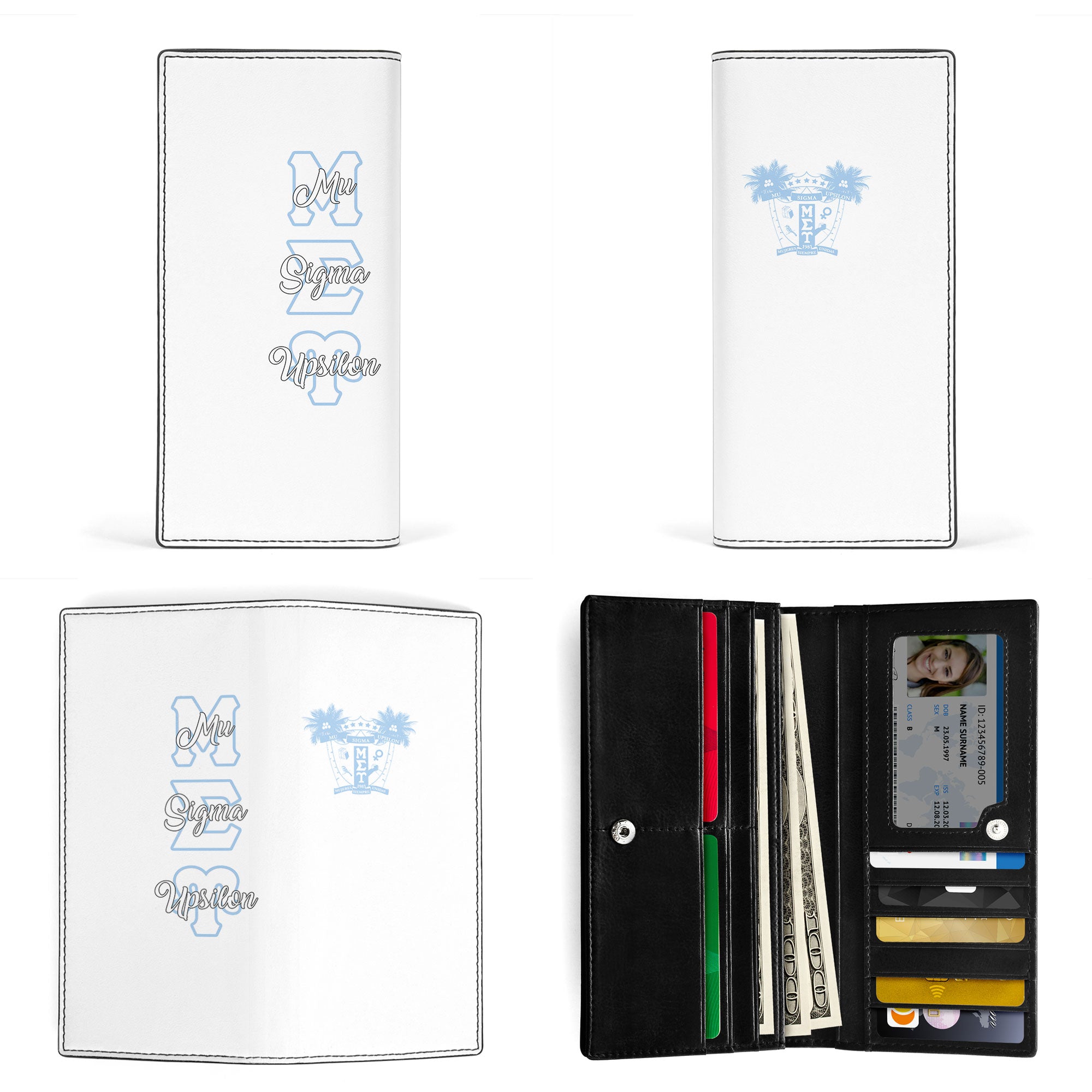 Sorority Leather Wallet - Mu Sigma Upsilon Leather Wallet Original White Style