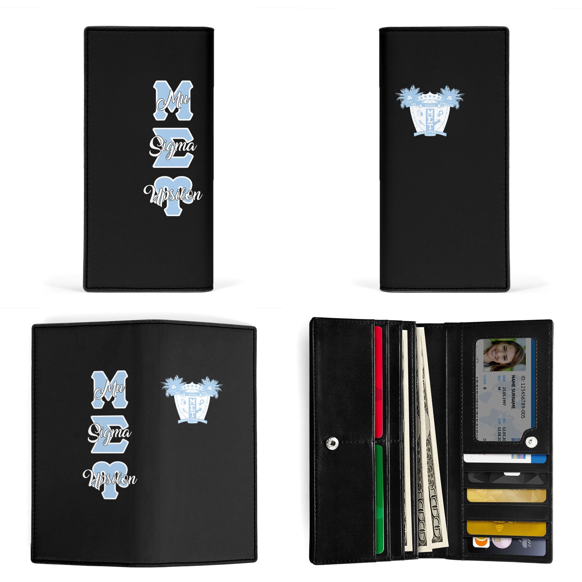 Sorority Leather Wallet - Mu Sigma Upsilon Leather Wallet Original Dark Style
