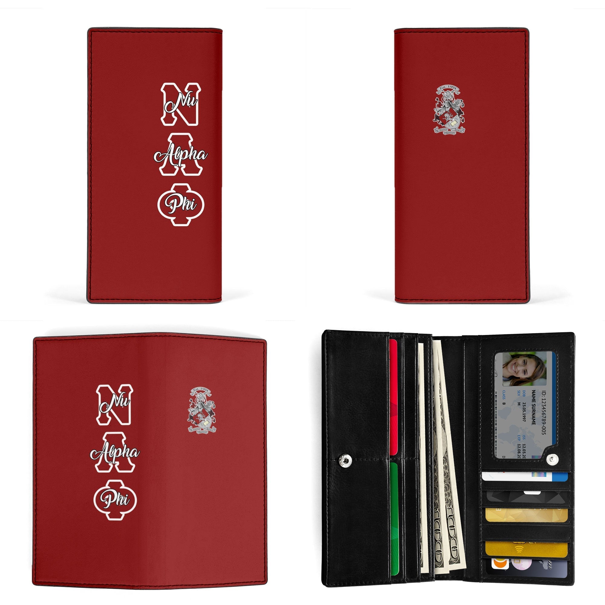 Fraternity Leather Wallet - Nu Alpha Phi Leather Wallet Original Maroon Style