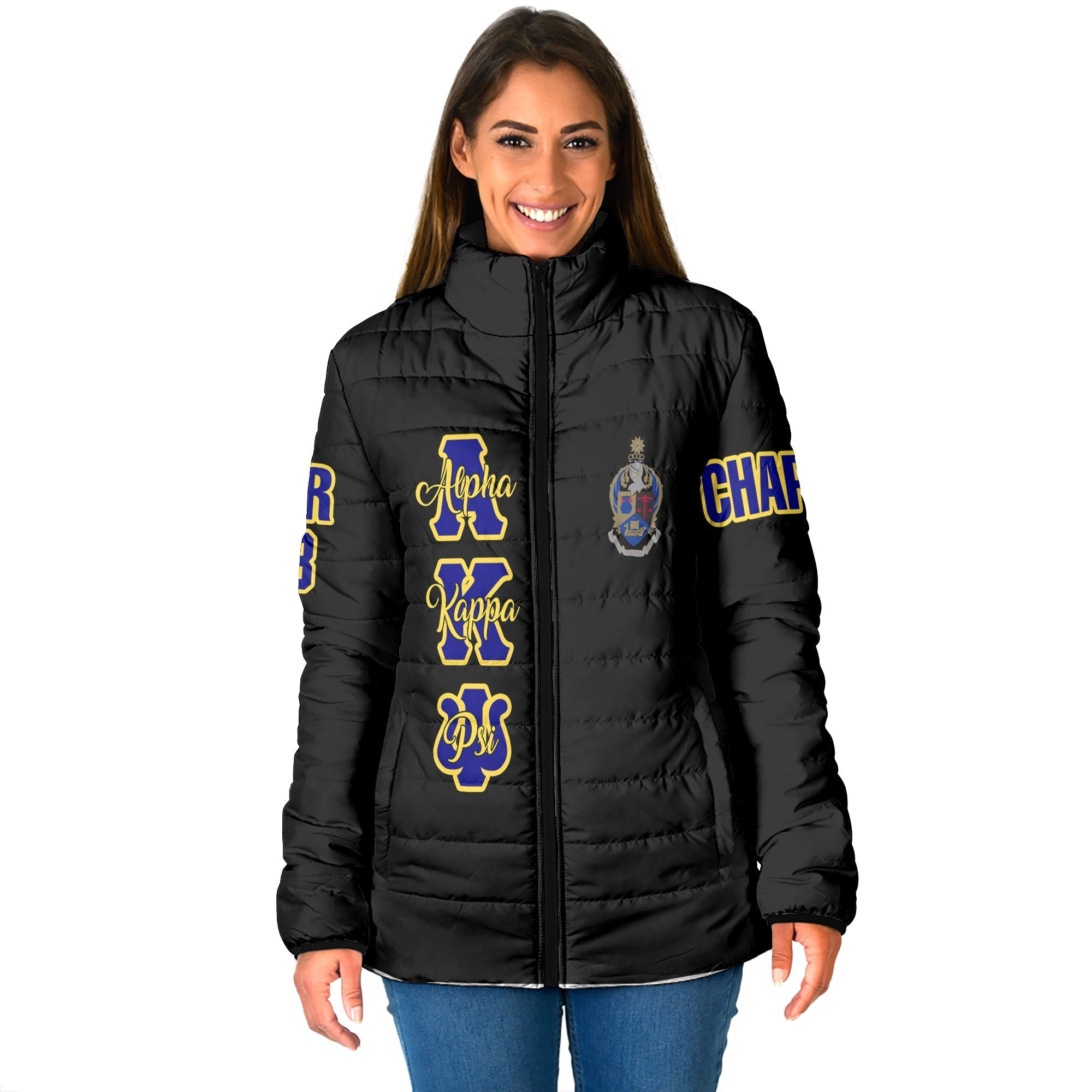 Fraternity Jacket - Personalized Alpha Kappa Psi Women Padded Jacket Original Dark Style