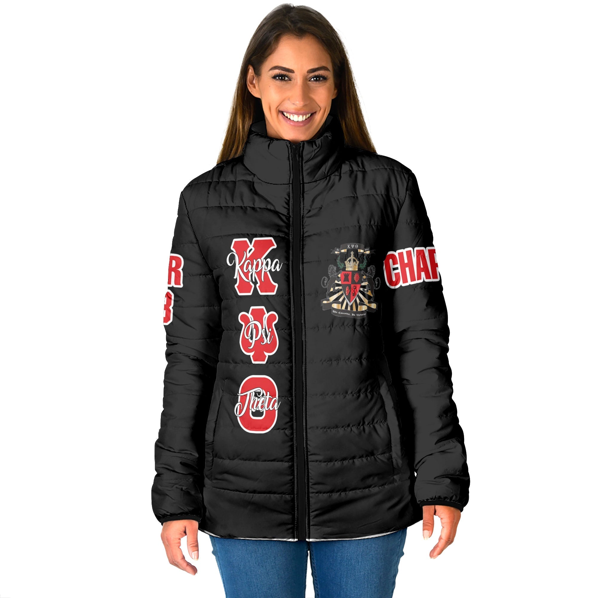 Fraternity Jacket - Personalized Kappa Psi Theta Women Padded Jacket Original Dark Style