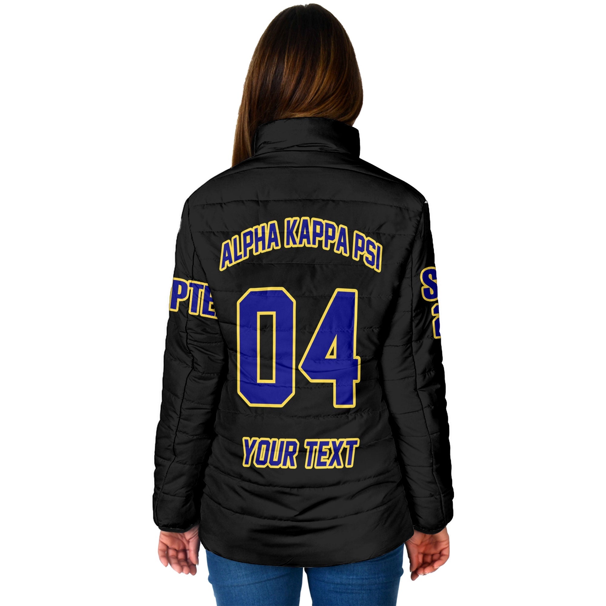Fraternity Jacket - Personalized Alpha Kappa Psi Women Padded Jacket Original Dark Style