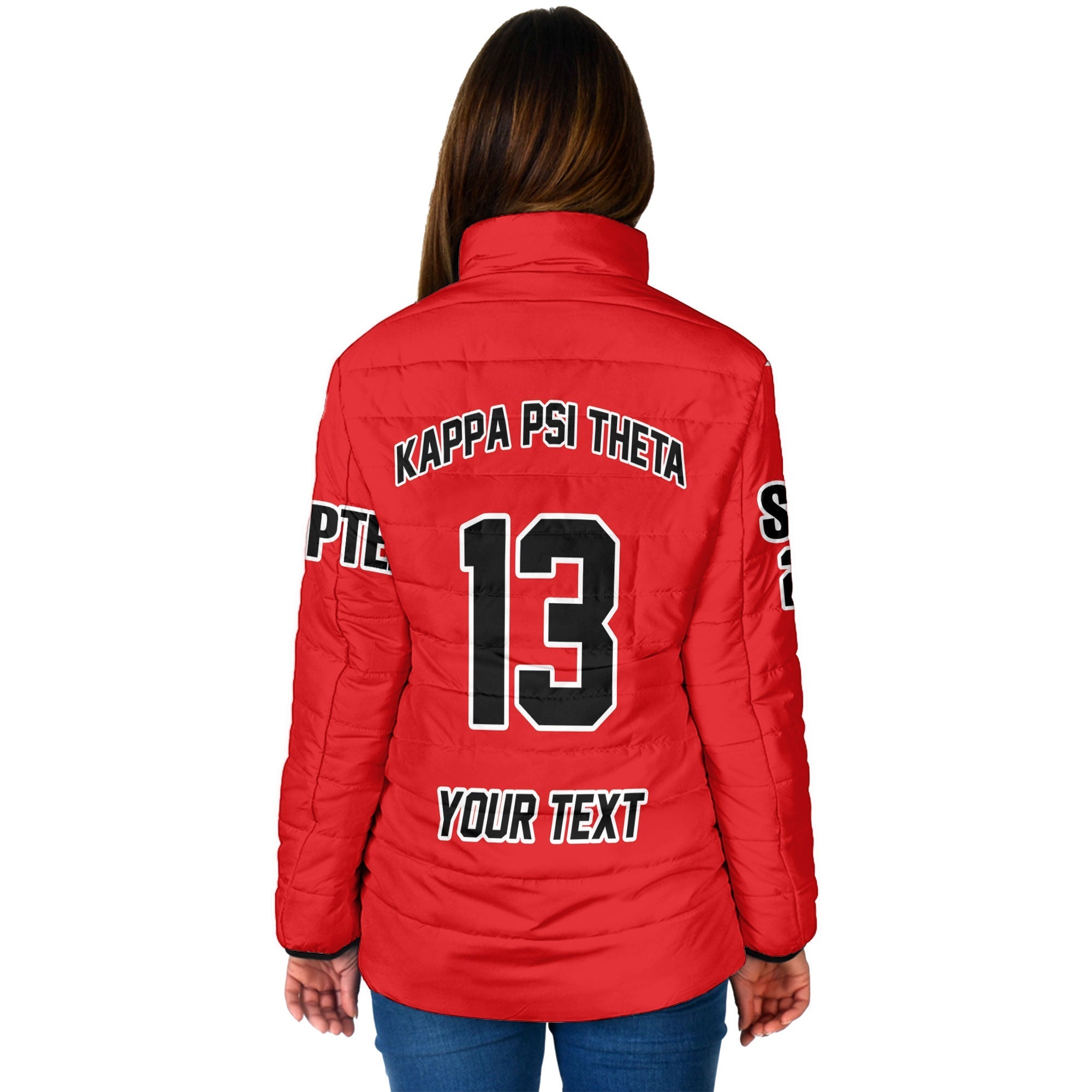 Fraternity Jacket - Personalized Kappa Psi Theta Women Padded Jacket Original Red Style