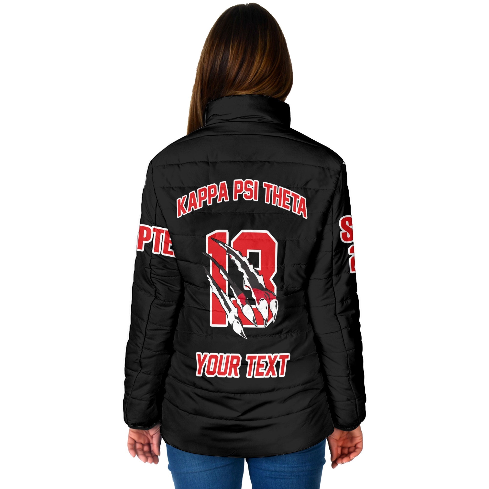 Fraternity Jacket - Personalized Kappa Psi Theta Women Padded Jacket Original Lion Claws Style