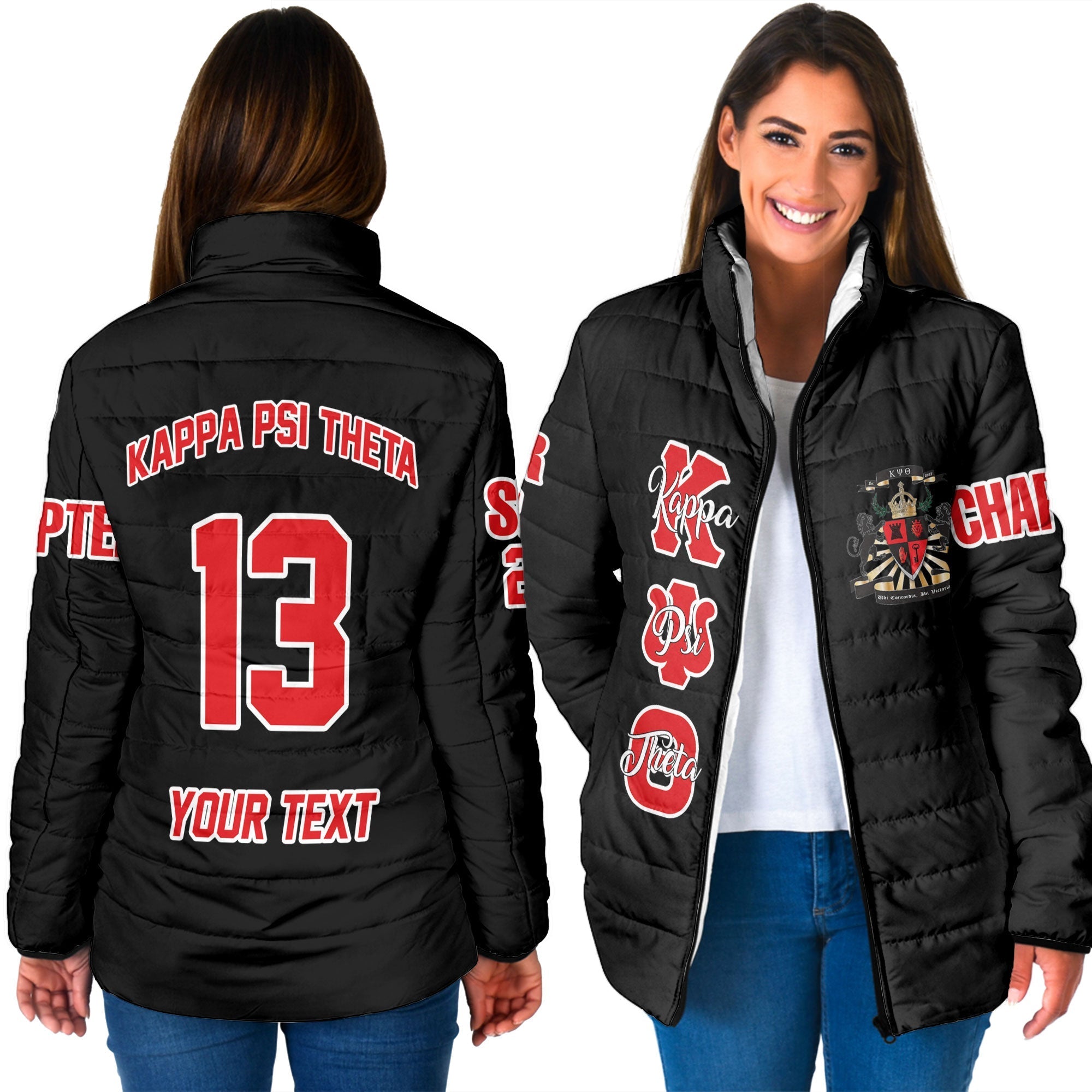 Fraternity Jacket - Personalized Kappa Psi Theta Women Padded Jacket Original Dark Style