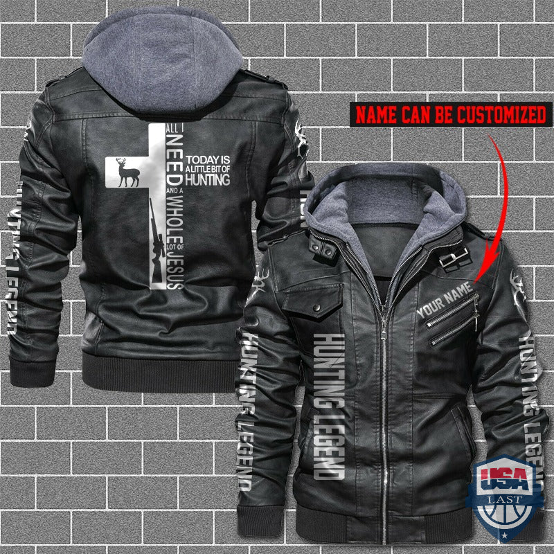 Personalized A Little Bit of Hunting And Whole of Jesus Leather Jacket - HVsun