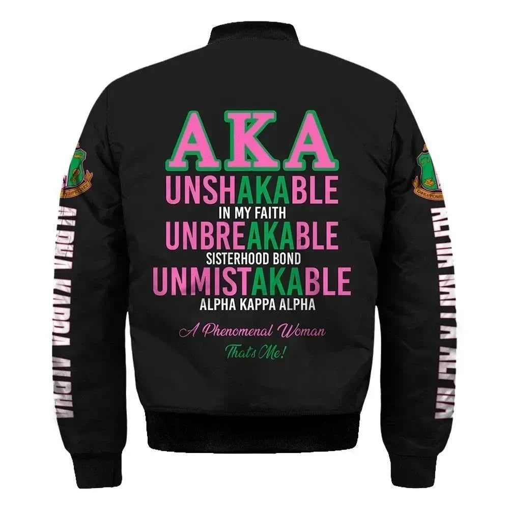 Sorority Jacket - AKA Phenomenal Woman Sleeve Zip Bomber Jacket