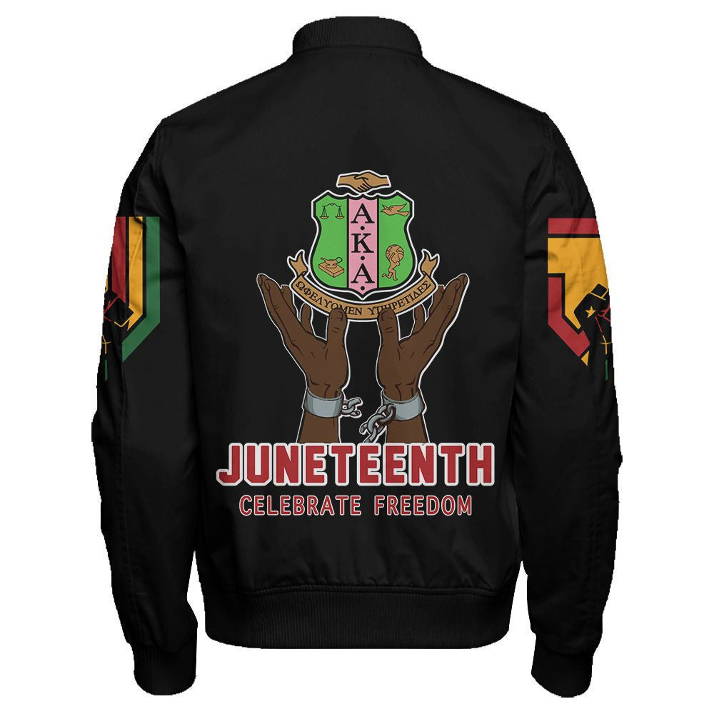 Sorority Jacket - AKA Juneteenth Freedom Sleeve Zip Bomber Jacket