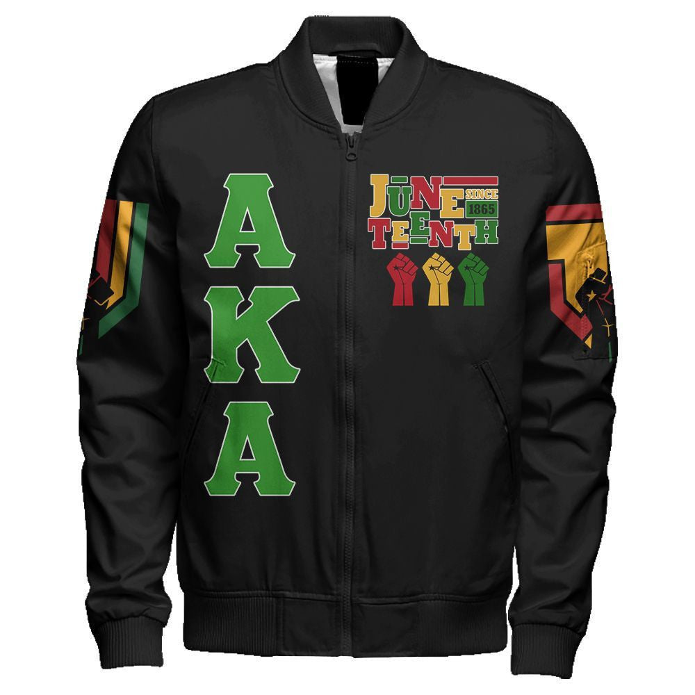 Sorority Jacket - AKA Juneteenth Freedom Sleeve Zip Bomber Jacket