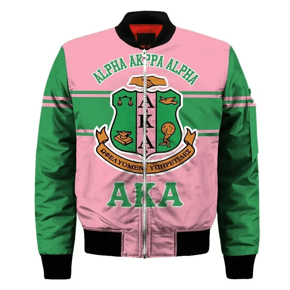 Sorority Jacket - AKA Green Line Sleeve Zip Bomber Jacket