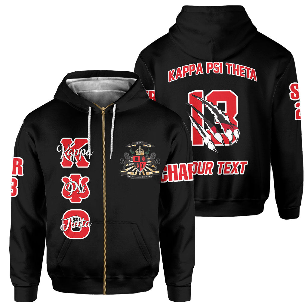 Fraternity Hoodie - Personalized Kappa Psi Theta Zip Hoodie Original Lion Claws Style