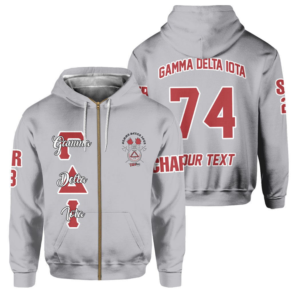 Fraternity Hoodie - Personalized Gamma Delta Iota Zip Hoodie Original Grey Style