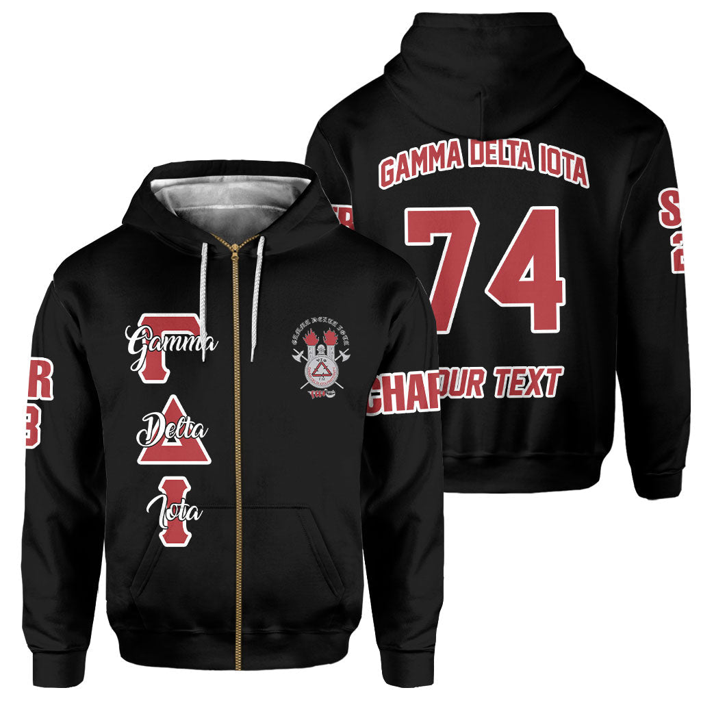 Fraternity Hoodie - Personalized Gamma Delta Iota Zip Hoodie Original Dark Style